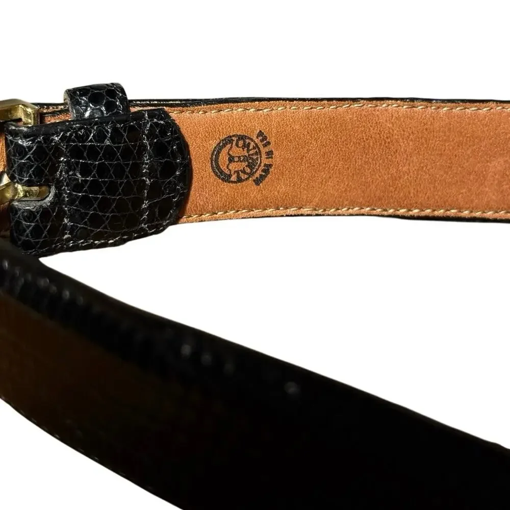 VTG Torino Black Calcutta Lizard Leather Dress Belt Size 38 Brass Made in USA